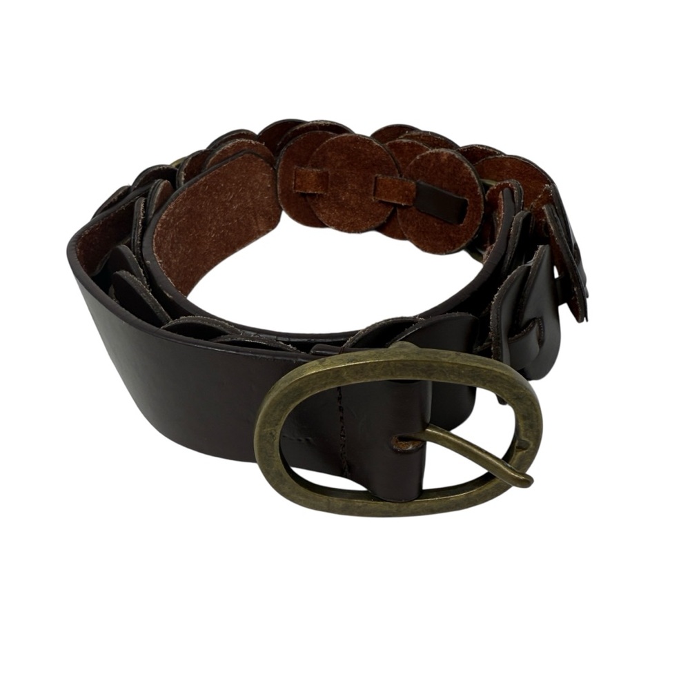 Brown Leather Concho Western Boho Hippie Festival Cowgirl Statement Belt M/L - Picture 3 of 9